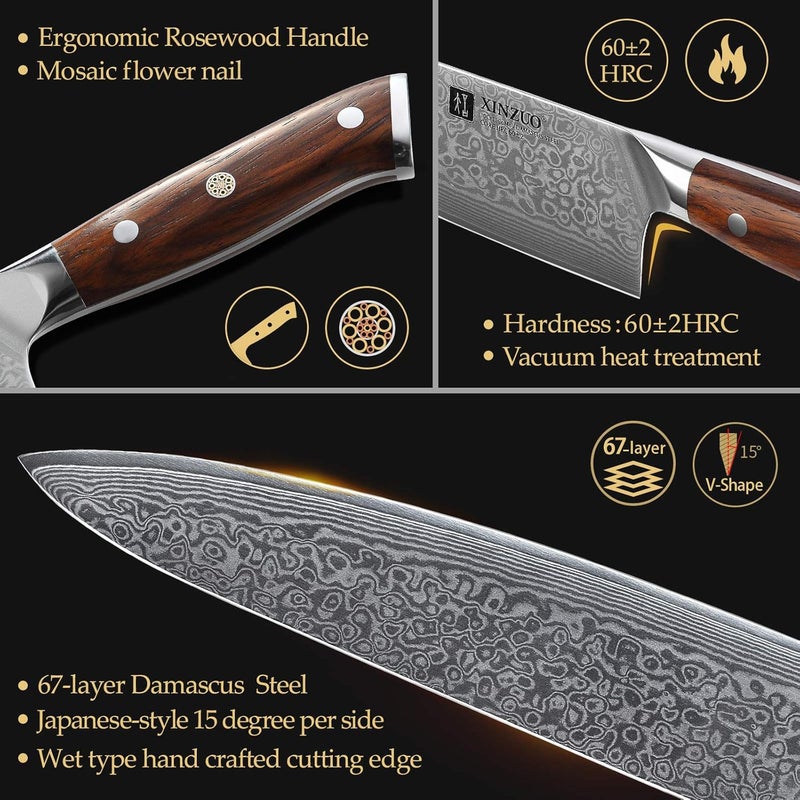 XINZUO 10 Inch Damascus Chef Knife Kitchen Knife Sharp Gyuto Knife Stainless Steel Fashion Professional Chef's Knife with Rosewood Handle - Image 4